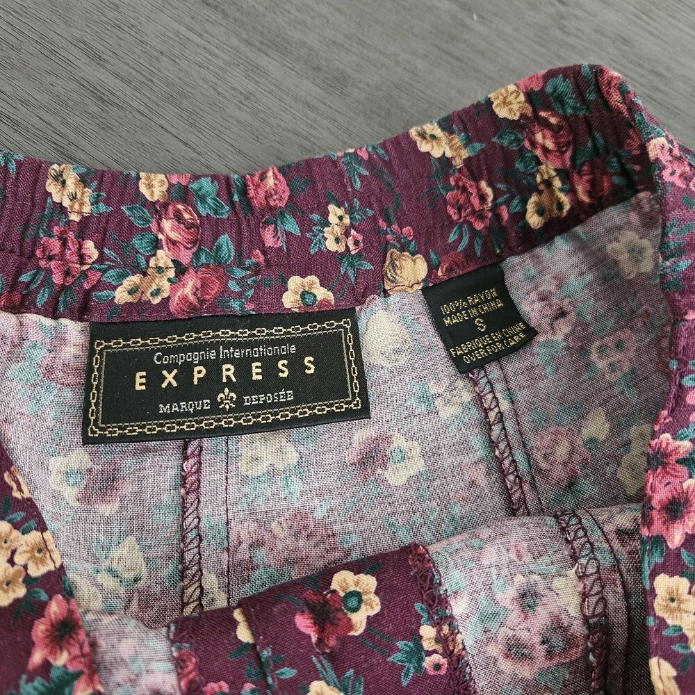 Vtg 90s Express Small Dark Floral Button Maxi Skirt Burgundy Cottagecore Boho - Picture 6 of 6